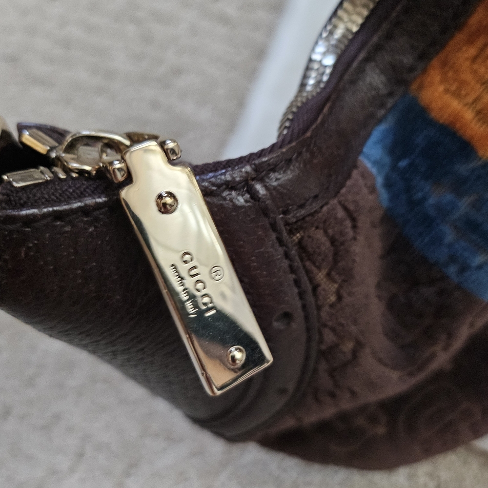 Auth Gucci Brown Mini Bag with Blue and Orange Stripes - Picture 7 of 12